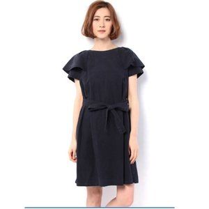 (Never worn outside)-Japanese brand Nimes ruffle sleeve Belted A-Line dress
